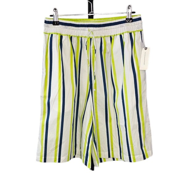 Anthropologie Boxy Bermuda Shorts Striped Tie Waist Cotton Beachy Size Small NWT - Picture 1 of 10